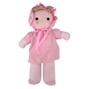 Kamar Cloth Rag Doll Pink Pinafore Dress Bonnet Lovey Stuffed Taiwan‎ Vintage